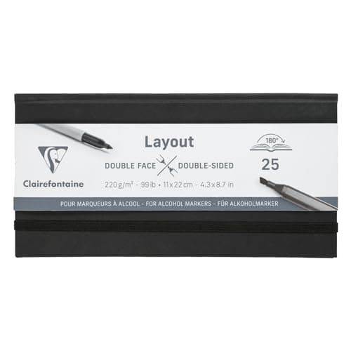 Clairefontaine 975341C Carnet Layout Double-Face Ouverture à Plat - 25 Feuilles Papier Dessin Blanc Extra Lisse 11x22 cm 220g - Idéal pour le Dessin au Feutre à Alcool, Encre de Chine et Line Art