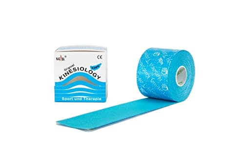 Nasara Bande de kinésiologie dans une boîte pratique, Bande pour sport et médecine, lot économique 1x bleu 1x rose 1 rouge 1x noir 1x beige, 5cm x 5m