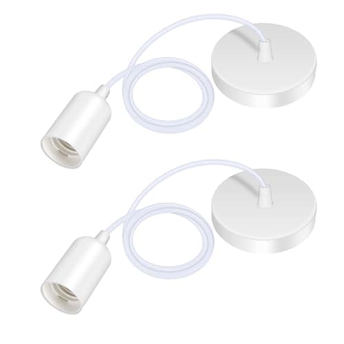 Caldarax Lot de 2 Suspension E27 en Métal, Câble Réglable 100CM, E27 Porte Lampe Suspension, E27 Pendentif Suspendues Accessoires, pour Éclairage au Plafond Salon, Chambre(Blanc)
