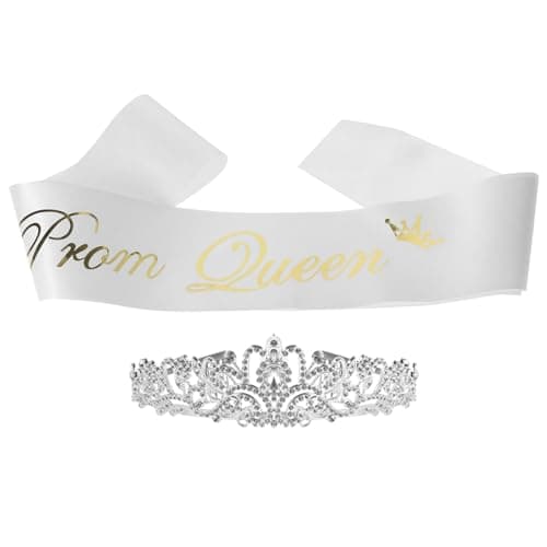 Graduation Party Decorations Prom Queen Shoulder Strap Headband Set (White)
