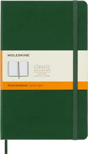 Moleskine - Carnet de Notes Classique Papier Lignés - Journal Couverture Rigide et Fermeture par Elastique - Couleur Vert Myrte - Taille Grand Format 13 x 21 cm - 240 Pages
