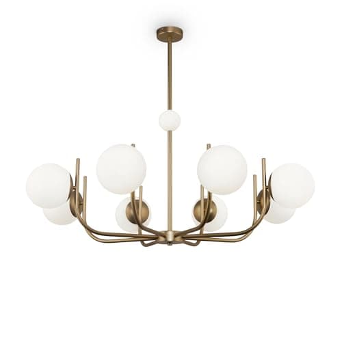 Lustre Blanc style Moderne 8 bras en métal couleur bronze 8 branches, plafonniers en verre, grand, pour le salon excl. 8x E14 40W 230V IP20
