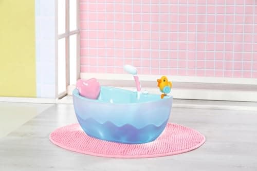 BABY Born Baignoire avec Changement de Couleur - Fonction Douche et Son - Accessoires Haut de Gamme pour poupées de 36 et 43 cm - Fonctionne également avec de l'eau véritable