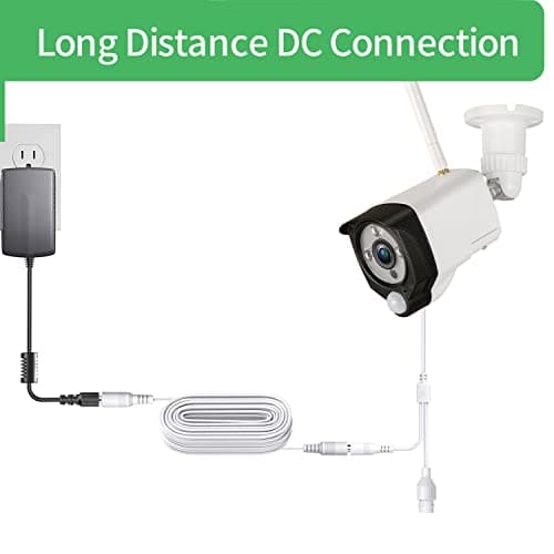 Lonnky Câble d'Extension DC Blanc de 10 Mètres 2,1 mm x 5,5 mm Mâle à Femelle - Câble d'Extension Adaptateur d'alimentation, Compatible avec Caméras de Sécurité CCTV, DVR, Bandes LED, Routeurs