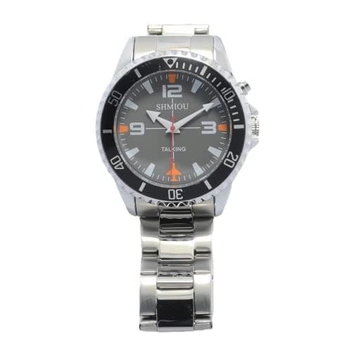 SHMIOU Montre parlante française pour Aveugle Senior malvoyant Unisexe Homme Femme Parlant Bracelet en Acier Inoxydable Montre-Bracelet avec Alarme