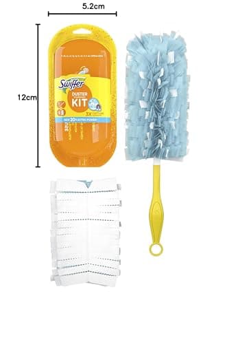 Swiffer Duster Attrape & Retient, Kit 1 Manche et 5 Recharges, Attrape Et Retient Jusqu’À 3 Fois Plus De Cheveux Et Poussière Qu’Un Plumeau Ordinaire