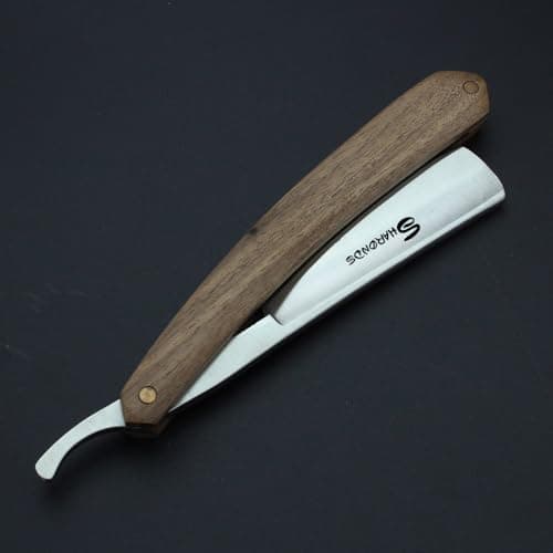 Blaireau de rasage pour homme Rasoir avec boîte Manuel Classique Manche en bois Rasoir de barbier (Marron)