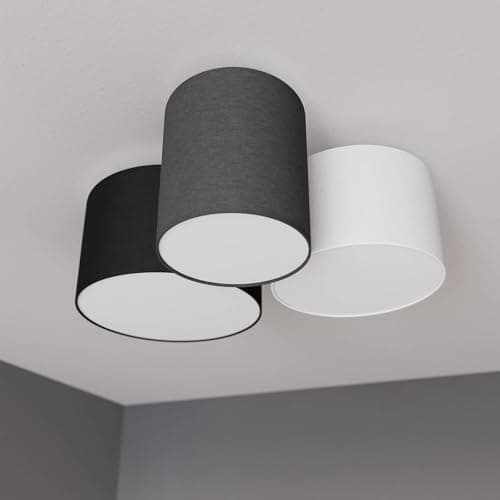 Lindby Plafonnier Tissu Laurenz à intensité variable (Moderne) en Gris Textile e. a. pour Salon & Salle manger (à 3 lampes, E27), Luminaire Plafonnier, Lampe Plafond, Eclerage Eclairage