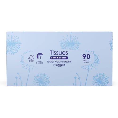 by Amazon Mouchoirs en papier 3 épaisseur, 1080 pièces, 12 lot de 90 (Auparavant Presto!)