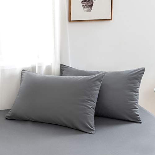 MOHAP Lot de 2- Taies d'oreiller Gris 50x70cm Housse d'oreiller avec Une Fermeture Eclair en Microfibre