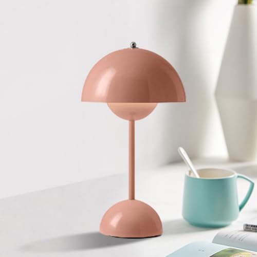 RuiDay Lampe Champignon, Lampe de Chevet LED à Chargement sans fil, Lampe de Bureau Réglable à 3 Modes de Luminosité, Lampe de Bureau Décorative Rétro pour Chambre, Bureau et Restaurant(Rose)