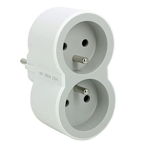 LEGRAND - Fiche Multiprise Biplite - 2 Prises Frontales avec Terre - Positionnement Vertical - Sécurité Enfant Intégrée - Blanc et Gris Clair