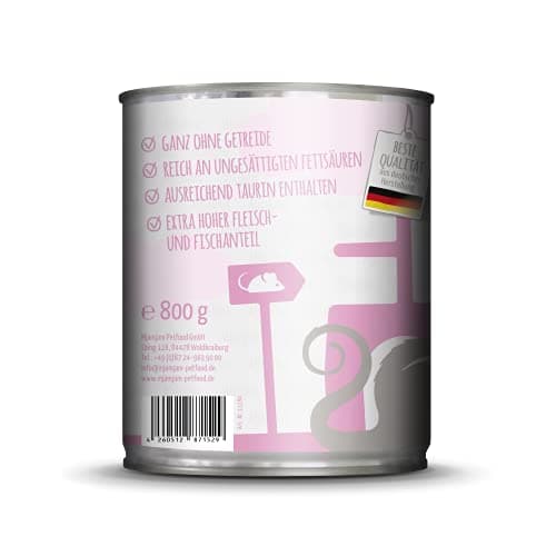 MjAMjAM - nourriture humide premium pour chats - poulet juteux et saumon sauvage, pack de 6 (6 x 800 g), sans céréales avec supplément de viande