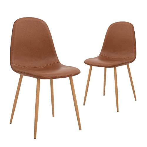 CangLong Lot rétro rembourrées pour la Cuisine et la Salle à Manger, chaises scandinaves en Similicuir avec Pieds en métal, Marron, PU, Mousse, Ensemble de 2