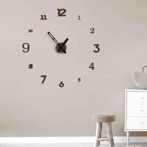 Giallobus - Orologio Typos - Typos - Bois MDF - Float ⌀ 60/80/110cm - 08 - Walnut - Horloge Murale Moderne - Chiffres adhésifs 3D - Diamètre Variable 60/80/100cm