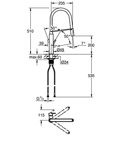 GROHE Robinet de cuisine évier Feel, Robinet avec douchette extractible, Bec en forme de U, Inverseur 2 jets, Installation et nettoyage facile, Supersteel, 31489000 (Import Allemagne)