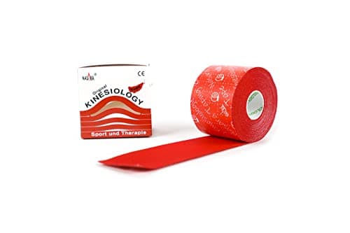 Nasara Bande de kinésiologie dans une boîte pratique, Bande pour sport et médecine, lot économique 1x bleu 1x rose 1 rouge 1x noir 1x beige, 5cm x 5m