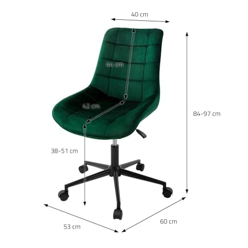 ML-Design Chaise de Bureau, Vert, en Velours, Réglable en Hauteur, Assise Rembourrée avec Piètement Métallique, Dossier Ergonomique, Fauteuil Pivotante sur 5 roulettes Doubles, Tabouret Home Office