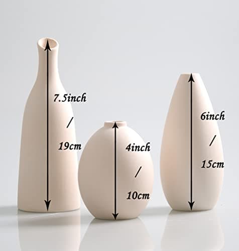 Lot de 3 Mini Petits Vases en Ceramique Beige Simple Boho Decoratif pour Centre de Table Deco, Beige