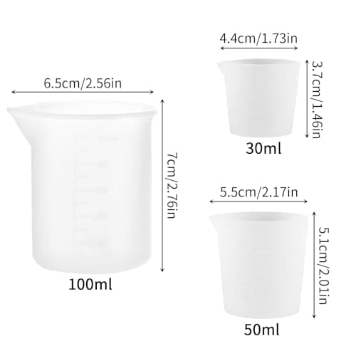 3 Pièces Tasses à Mesurer Silicone Set, 30/50/100ml Antiadhésives Mesurer Gradué pour le Savon Liquide, le Détergent Liquide, Tasses à Mélanger pour Bricolage, Travaux Manuels
