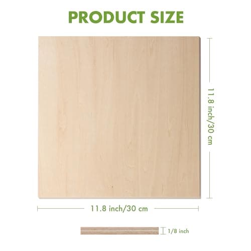 ROBOTIME Contreplaqué 3mm Lot de 12, 300 x300mm Planche Bois Brut Bouleau Panneau Feuille Découpe Pyrogravure Gavure Laser Bois
