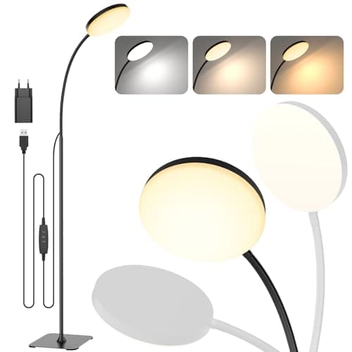 Mojimdo Lampadaire, [3 couleurs & 10 luminosités] Liseuse LED fine sur pied, Lampadaire flexible réglable par variateur pour chambre d'enfant, bureau, salon, coin lampe de chevet