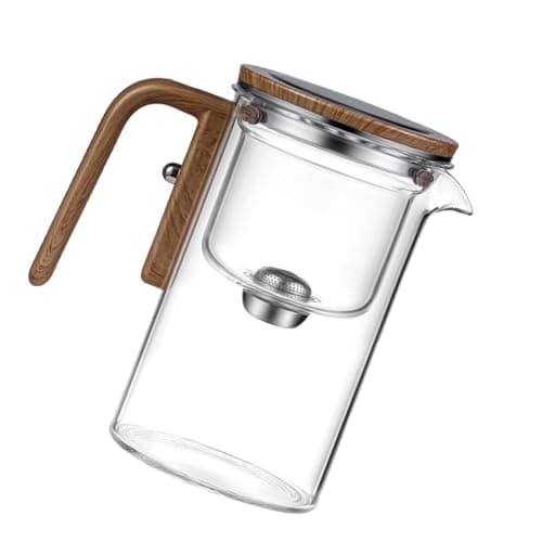 Théière en verre avec infuseur, théière amovible en verre, théière en verre transparent, théière en verre filtrant, théière en verre avec poignée en bois, théière en verre transparent, théière