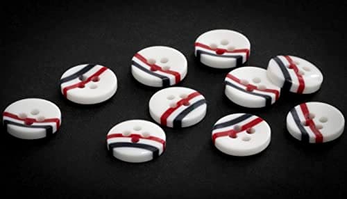 AERZETIX - C65668 - Lot de 10 Boutons à coudre ronds Ø10x2.7 mm à 4 trous 16L L16 - couleur: blanc/noir/rouge - en plastique - ouverture 1.5 mm - loisir créatif mercerie couture vêtements décoration