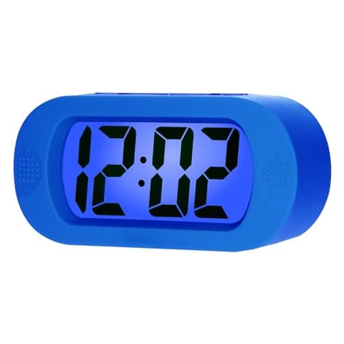 Plumeet Réveil électronique, Alarm Réveil Matin avec Grand écran LCD, Fonction Snooze, avec Veilleuse, Alimenté par Batterie, Convient Aux Alarmes de Voyage et de Chevet (Bleu)