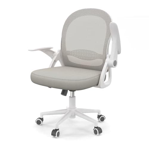 naspaluro Chaise de Bureau avec Accoudoir Relevable, Fauteuil de Bureau avec Soutien Lombaire, Siège Bureau avec Dossier Moyen de 45 cm, Hauteur d'Assise de 43 à 53 cm pour Maison/Bureau, Gris