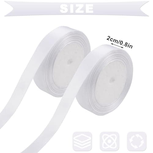 AWCIGG® Ruban de Satin Blanc 20mm x 88m, Ruban Satinée pour Emballage Cadeau, Gâteau, Couture, Artisanat, Ballons, Coffrets, Bouquets, Décoration de Noël et Mariage (22m/rouleau)