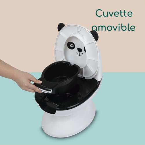 Bebeconfort Pot Bébé Toilette, Siège d'Apprentissage de la Propreté, 1-4 ans, 0-20 kg, Pare-Éclaboussures, Vrai son de Chasse, Cuvette Amovible, Facile à Nettoyer, Pied en Caoutchouc, Ours Pande