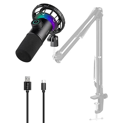 FIFINE USB Microphone Gaming, RGB Dynamiques Micro pour PC, Bouton de Silence & 3,5mm Prise Casque, Plug and Play Microphone Cardioïde pour Diffusion en Continu, Podcasting, Youtube