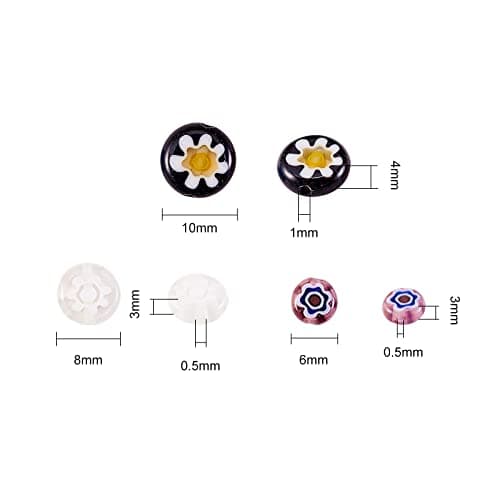 UR URLIFEHALL Lot de 140 perles en verre soufflé Millefiori rondes et plates - Motif floral - Perles d'espacement en vrac pour la fabrication de bijoux