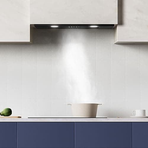 Ciarra Hotte Aspirante Encastrée - Hotte de Cuisine Intégrée - 300 m3/h - 52cm - Evacuation ou Recyclage - Filtre Charbon NON Inclus - 3 Vitesses - LED Eclairage - Noir - CBCB5913A