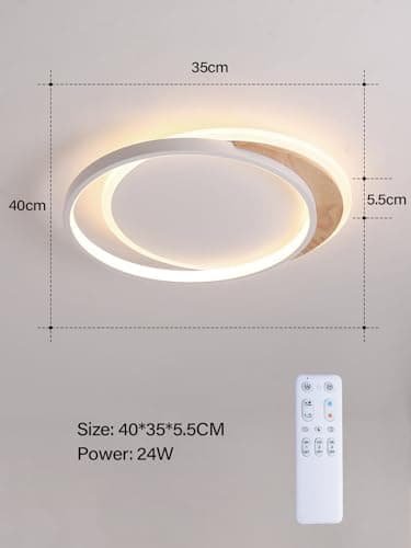 FANLG Plafonnier LED dimmable 3000K-6000K Roud Luminaire Plafonnier salon 40CM lustre chambre plafonnier led bois pour Chambre, Salon, Bureau Cuisine
