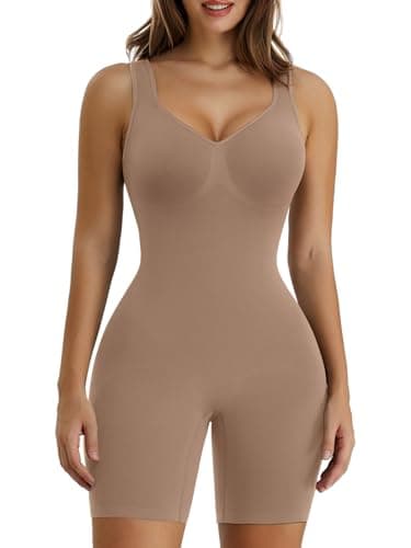 SHAPERX Gaine Ventre Plat Body Sculptant Femme Invisible Combinaison Gainante Shapewear Bodysuit Amincissant Body Short,UK-SZ5310-Sienna-S/M