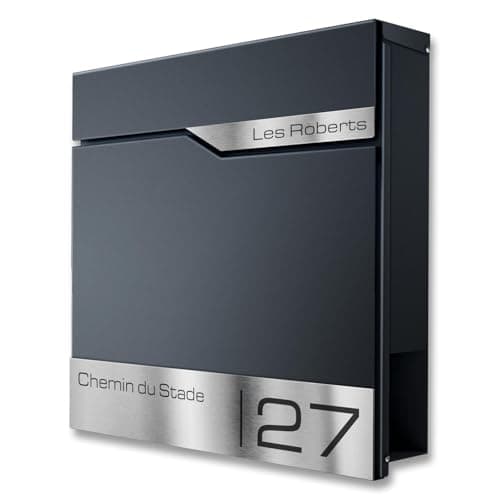 Metzler Boîte aux Lettres Murale avec Porte-nom, Design Moderne avec Compartiment à journaux Anthracite RAL 7016, Personnalisable avec Plaque Nominative en Acier Inoxydable V2A | Modèle Siebert...