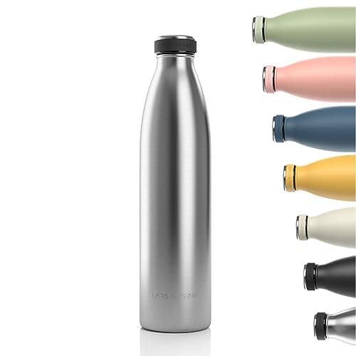 LARS NYSØM Gourde INOX 1000ml | 1L Bouteille d’eau isolée | Gourde étanche pour Le Sport, la Bicyclette, Les Enfants (Stainless Steel, 1000ml)
