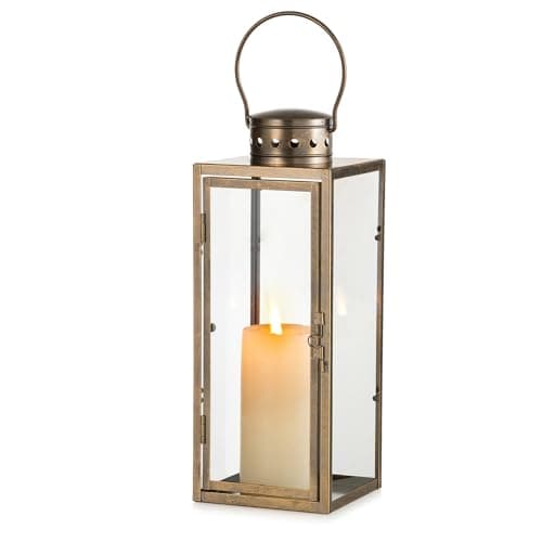NUPTIO Lanternes Vintage Or Détériorées: Lanterne D'intérieur en Métal de 35cm de Haut avec Verre - Bougeoir pour Halloween Manteau de Cheminée Salon Patio