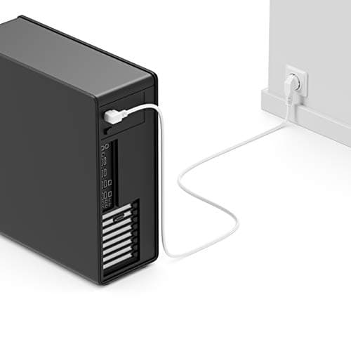 deleyCON 5m Câble d'alimentation Contact de Protection Fiche Type F (CEE 7/4) 90° Coudée au Connecteur d'alimentation C13 Femelle 90° Coudée à Droite pour PC Moniteur Ordinateur Beamer - Blanc