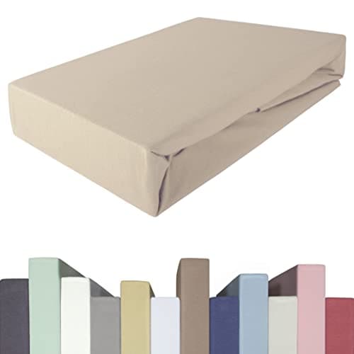 Edda Lux Drap Housse Premium pour Lit à Sommier Tapissier et Matelas jusqu'à 40 cm de Haut, 95% Coton 5% Élasthanne, 140x200, 160x200, 160x220, Sable