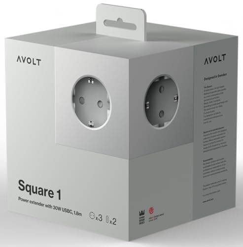 Avolt Multiprise Cube USB C - Les Premières Multiprises Design au Monde - 3 Prises électriques et 2 Ports USB - Pied Magnétique Adhérant Presque Partout (Gris, 1.8m)