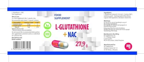Hepatica L-Glutathione + NAC (N Acétyl Cystéine) 255mg 90 gélules végétales, Testé par un Laboratoire tiers, sans gluten ni OGM