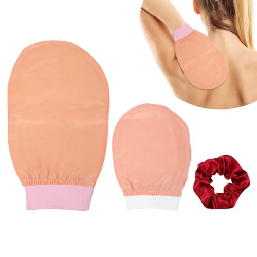 SRLWMYI 3 en 1Gants Exfoliants en Soie pour Visage & Corps Chouchou Satin Coffret Corps & Visage Favorise le Renouvellement Cellulaire et Enlève les Peaux Mortes Sans Savon.