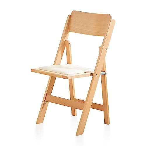 KAIHAOWIN Chaise Pliante en Bois, Chaise de Jardin avec Siège en PU Coussin, Chaise en Bois Naturel en Hêtre Naturel, Chaise Pliante en Bois pour Jardin, Balcon, Camping, Intérieur ou Extérieur
