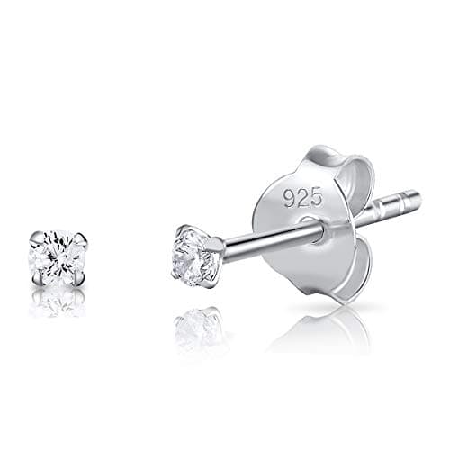 DTPsilver® Boucles d'Oreilles Femme Argent - Boucle d'Oreille Homme - diamant - Helix - Percing Oreille - Puces d'Oreilles Femme - swarovski boucles d'oreilles - Diamètre: 2 mm