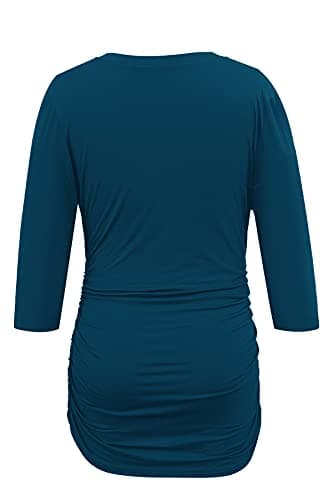 Smallshow Haut de Maternité pour Femmes Lot de 3 Vêtements de Grossesse à Manches froncées 3/4,Black-Deep Green-Teal,S