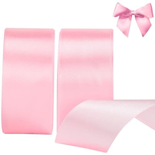 AWCIGG® Ruban Satin Rose 40 mm, 44 Mètres de Rubans Satinée Cadeau pour Emballage Cadeau, Gâteau, Couture, Artisanat, Coffrets, Bouquets, Noël et Mariage Décoration (22m/rouleau)