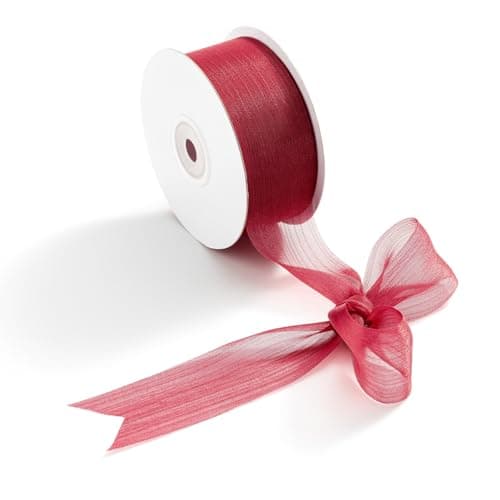 CHUQING Ruban cadeau en mousseline de soie rouge foncé - 3,8 cm de large - Ruban en mousseline de soie pour fleurs et décoration artisanale - Rouleau de 25 yards - Bordeaux